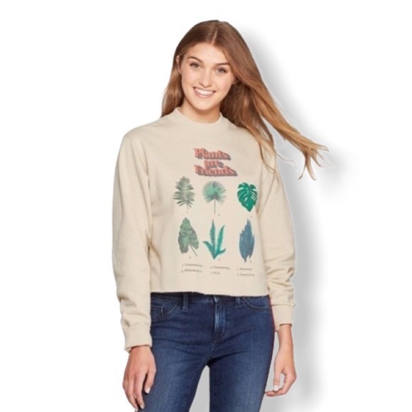 Might Fine Cream Plants Are Friends Graphic Cropped Sweatshirt Top - Picture 10 of 11
